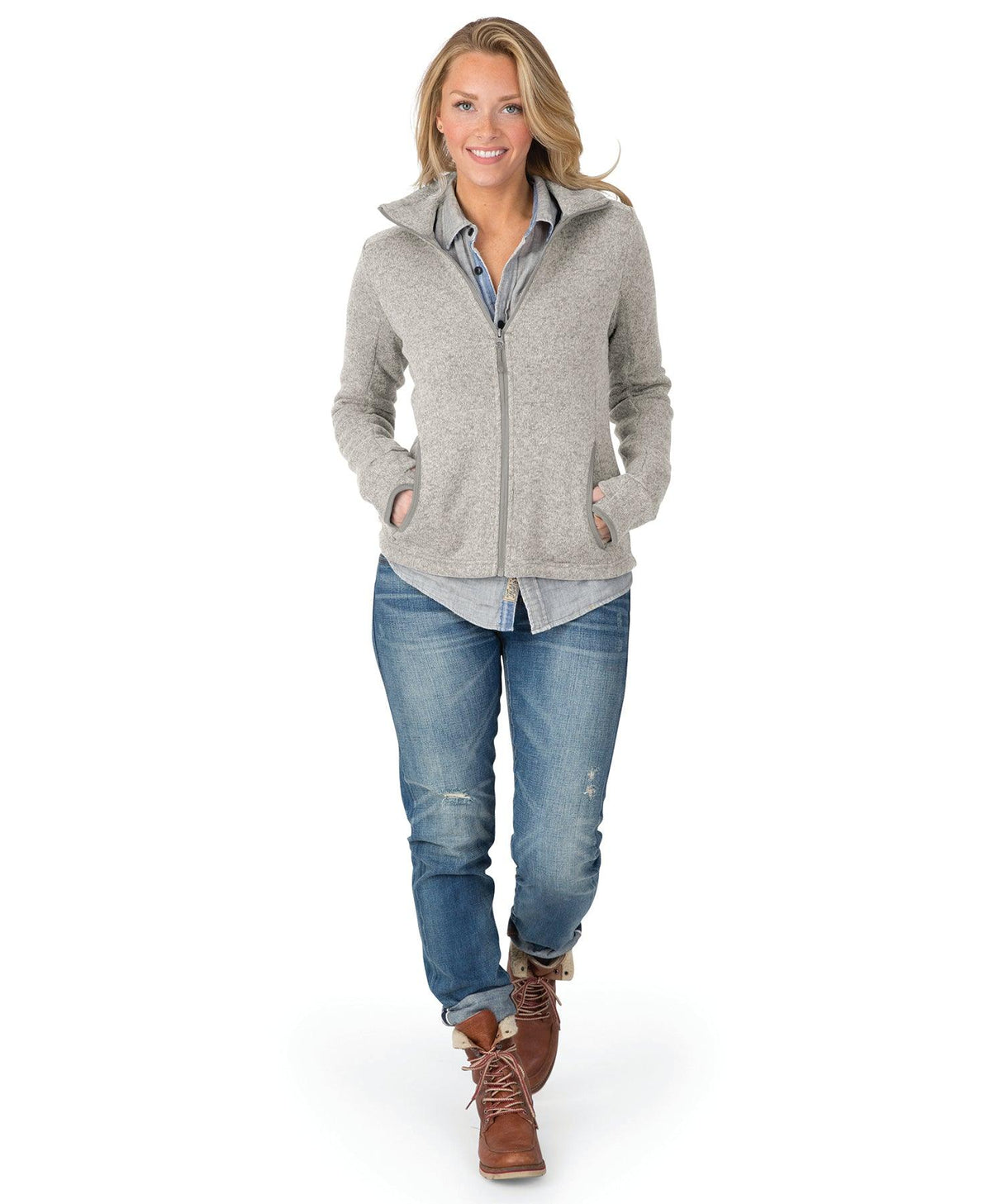 Women's Heathered Fleece Jacket Light Grey - Gifts & Values